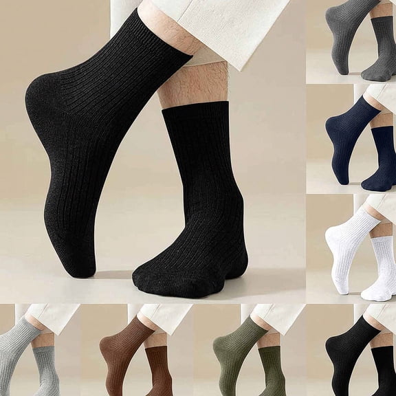 Babcutegg Mens Crew Socks 5 Pairs Cotton Comfy Breathable Knit Fall Winter Mid Calf Socks Black Size Free Size