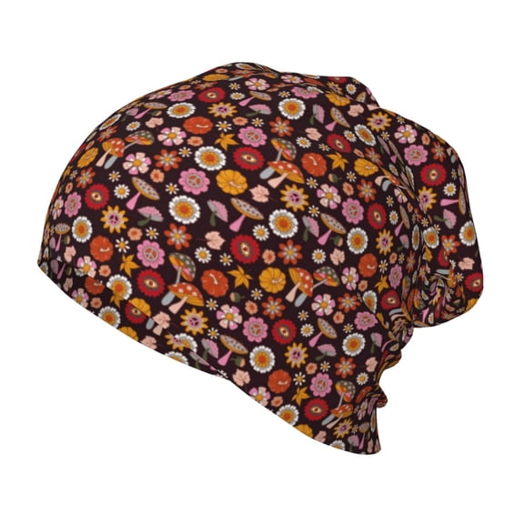Xecao 70s Groovy Hippie Retro Print Beanie Hat Toddler Girls Boys, Baby Hats Winter Warm Knitted Thermal, Kids Winter Caps