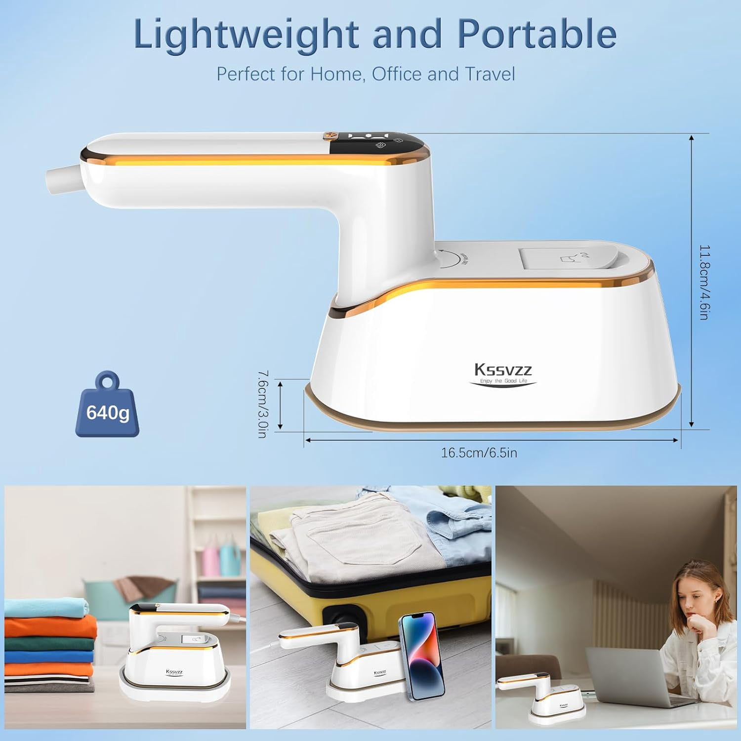 Portable Travel Steamer Iron for Clothes with LCD Display - 4 Mode Handheld Mini Clothing Steam Iron, 1200W Small Garment Steamer, Hand Held Fabric Steamer for Home, Dorm, Travel (120V ONLY)(White)