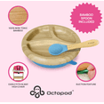 thumbnail image 3 of Abiie Octopod Bamboo Dish - Kids Plates for 4 months and up, 3-Compartment Baby Plates with Suction, Round Bamboo Baby Plate, Mess-Free Toddler Suction Plates, Baby Feeding Supplies (Blue), 3 of 6