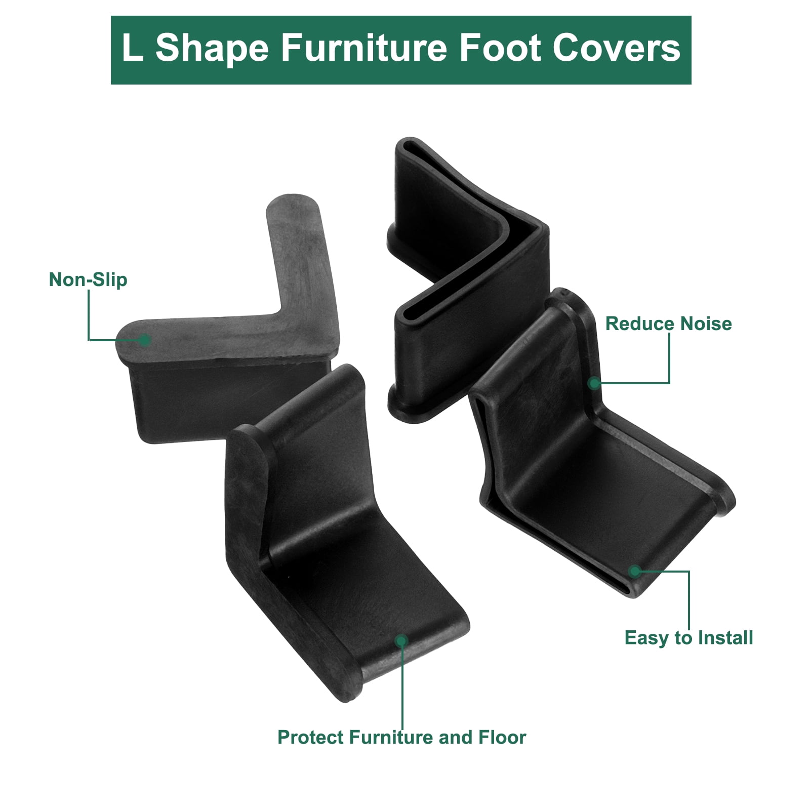 Unique Bargains L Shaped Furniture Angle Pads Floor Anti Slip Black 1" x 1"