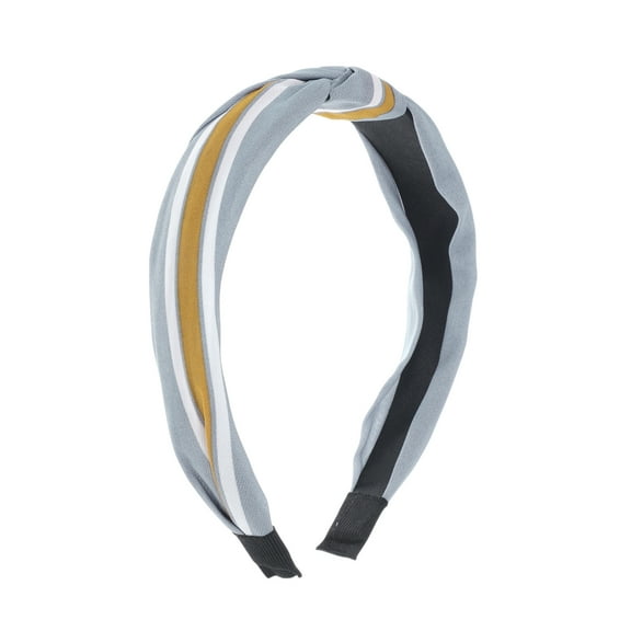 Unique Bargains 1 Pc Grace Stripe Pattern Wide Cross Knot Headbands for Women Gray Blue White Yellow