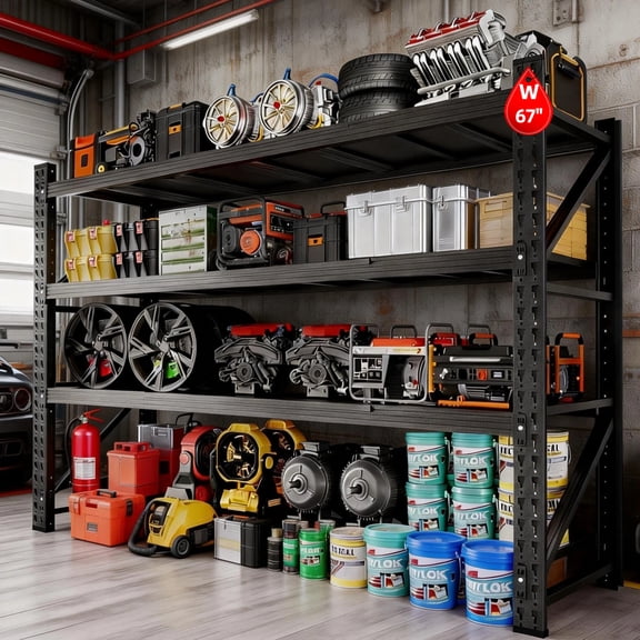 3000LBS Storage Shelves,48" W Garage Shelving Heavy Duty Metal Adjustable Garage Shelves, Shelving Units Industrial Shelving for Warehouse,48" W x 20" D x 63" H,Black