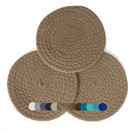 Hot Pots and Pans - Kitchen Discovery 8" Chenille Trivets - Set of 3 Large Woven Hot Pan Holders. D rative Dining Table Accessories Protect Table, Countertop, or Island, Camel