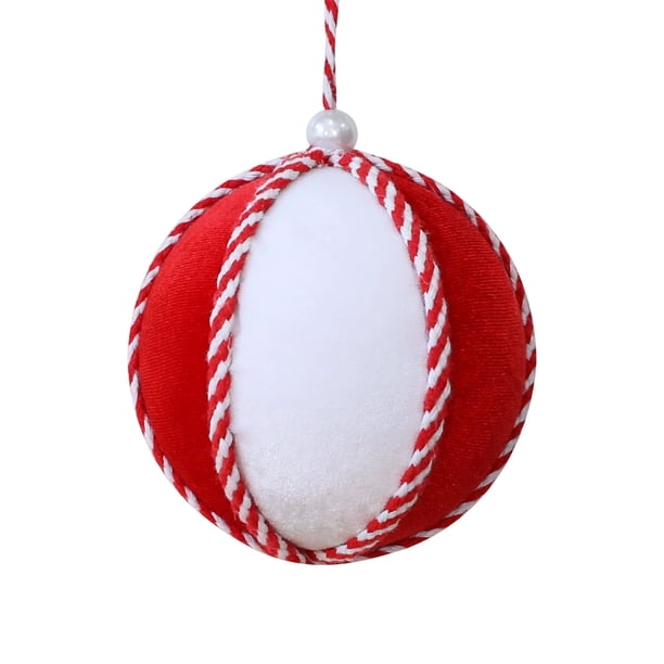 Seyotauo Red And White Christmas Ornaments Multishape (Spherical & Gift Box) Faux Plush with Hanging Cord - Christmas Tree Decorations, Window Display Holiday Christmas Decor Festive Christmas Decor