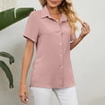 thumbnail image 3 of Women's Button Down Shirt Pure Color Short Sleeve Breathable Casual Shirt for Working Pink XL Bienvenido, 3 of 7
