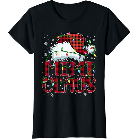 Merry Christmas Buffalo Plaid Red Santa Hat Mimi Claus T-Shirt