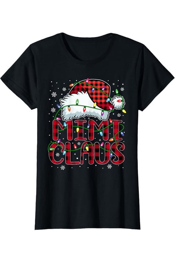 Merry Christmas Buffalo Plaid Red Santa Hat Mimi Claus T-Shirt