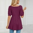 thumbnail image 5 of Teissuly Women's V- Neck Solid Color Short Sleeve Lapel Tops, 5 of 5