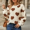 thumbnail image 6 of Brown Womens Tops Teddy Sweatshirt Round Neck Long Sleeves Heart Printed Women Pullover Fall Outfits for Women 2025, 6 of 6