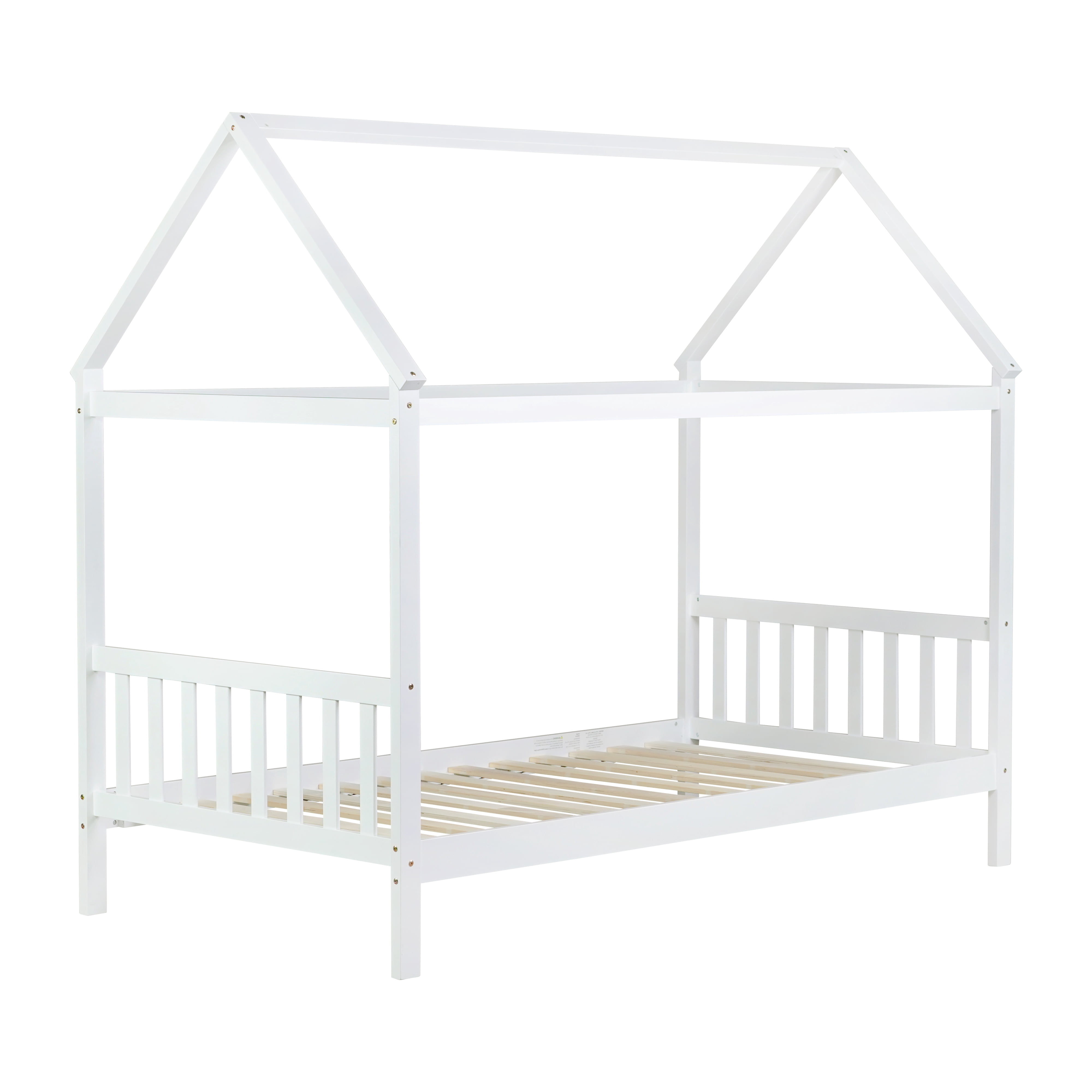 Miniyam Wood Twin Size Bed with House-shaped Design for Kids and Teens, White
