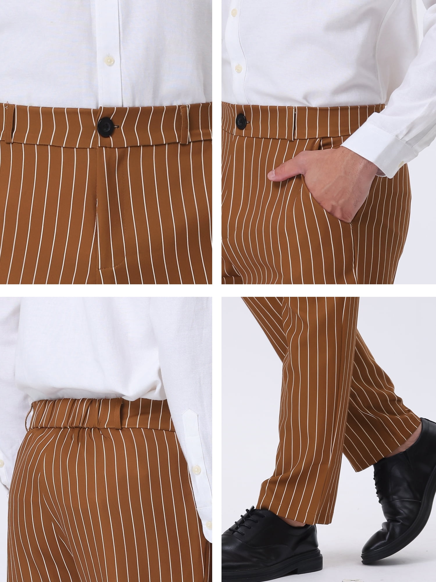 DARING DIVA Men's Striped Pants Business Color Block Straight Pants 30 Brown White