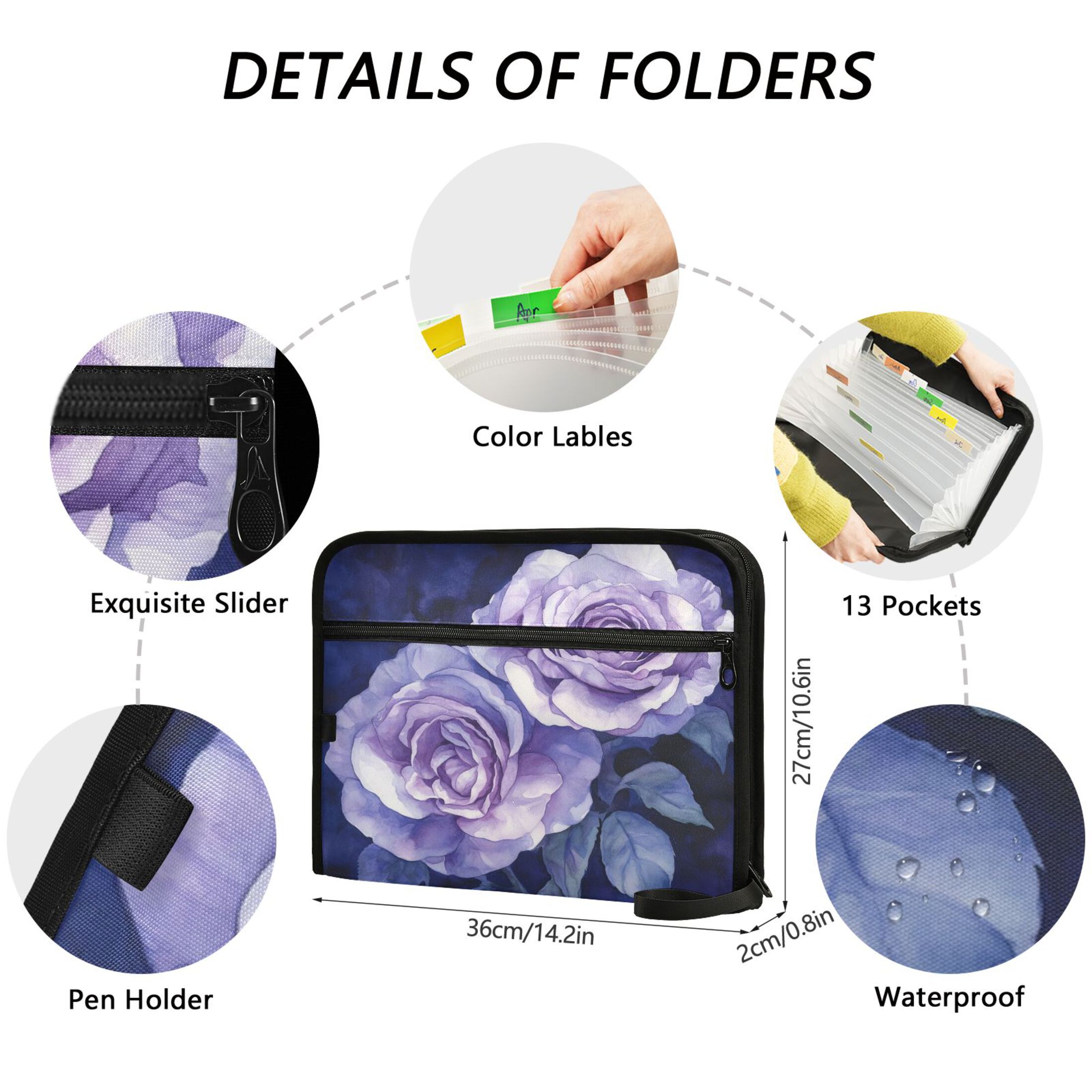 WOBOGO Lilac Rose Expanding File Folder Letter Size Accordion Filing Organizer 13 Pocket Separate Organ Pocket