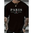 thumbnail image 1 of Men's Paris-Inspired Cotton T-Shirt - "PARIS" Print with Tricolor Flag, Casual Round Neck Short-Sleeve Tee, Breathable & Machine Washable, Ideal for All Seasons & Gifting, Best for Christmas, 1 of 6