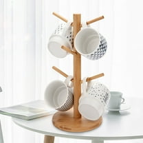 LUDLZ Tree Shape Wood Easy to Clean 1-Tier 6 Cup Mug Tree & Storage Rack