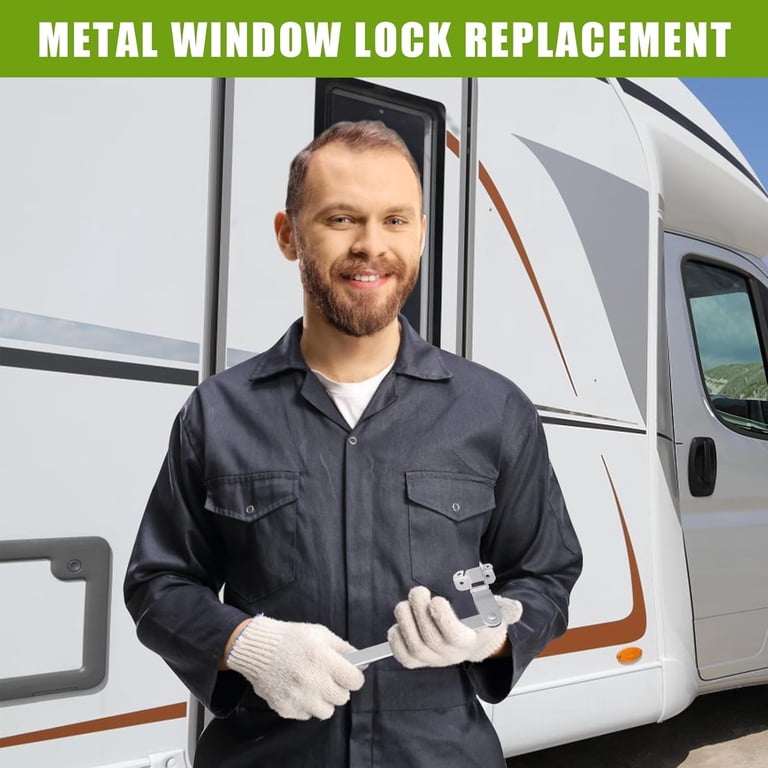 AlloTemlass RV Window Exit Latch Support Bar – Aluminum Alloy Wind-Resistant Safety Bracket With Red Handle, Quick Install
