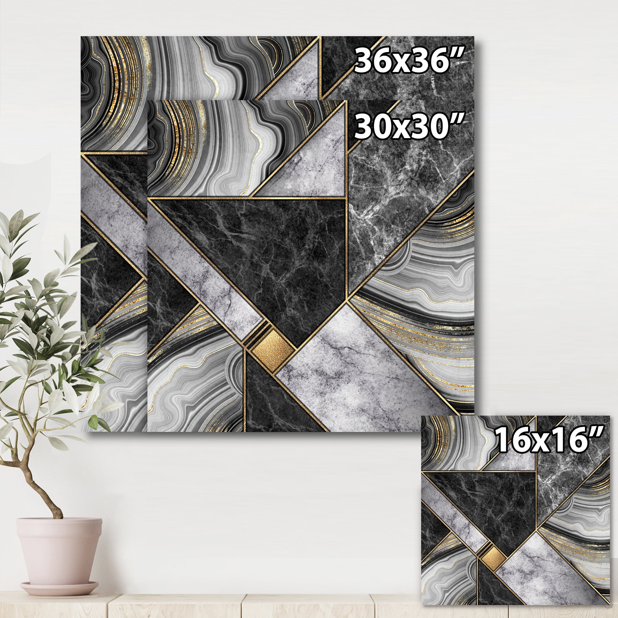 Designart ' Touches Of Gold With Marble Granite Agate ' Modern Canvas Wall Art Print