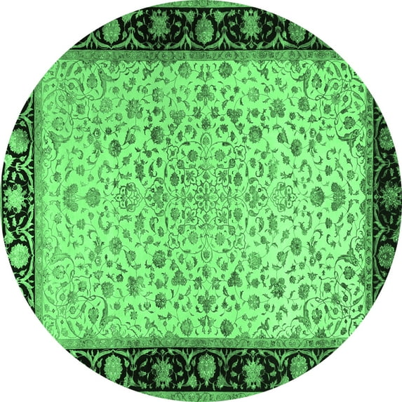 Ahgly Company Indoor Round Oriental Emerald Green Traditional Area Rugs, 3' Round