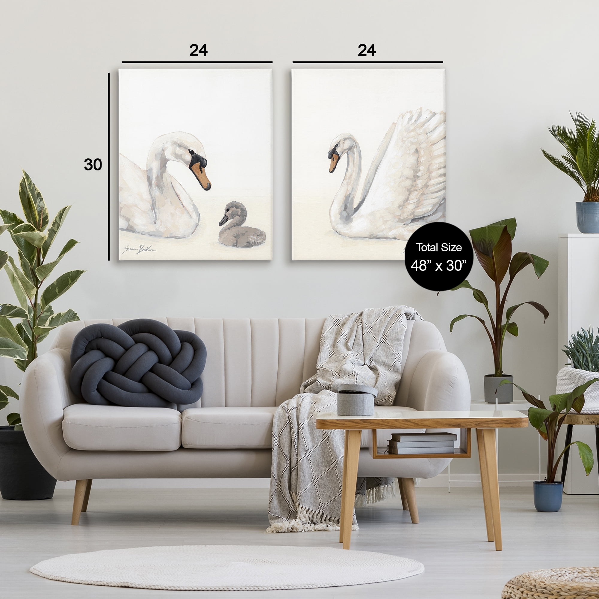 Stupell Industries Graceful Swan & Cygnet 2 Piece Canvas Wall Art Set, design by Sara Baker