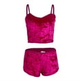 thumbnail image 2 of Qiylii Women 2PCS Pajamas Set Slim Strap Solid Color Sling Crop Top Shorts, 2 of 6