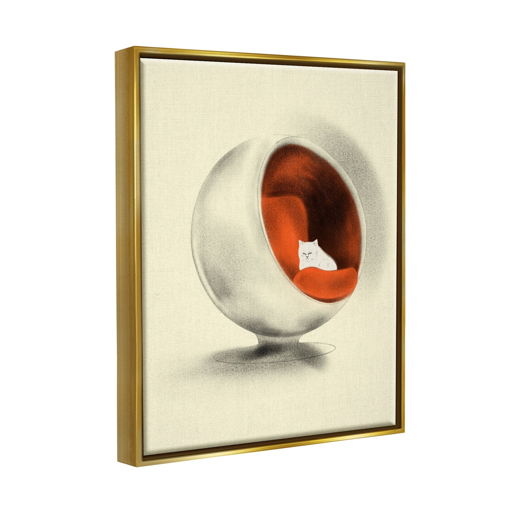 Stupell Industries Cat in Modern Chair Animals & Insects Painting Gold Floater Framed Art Print Wall Art, 17 x 21