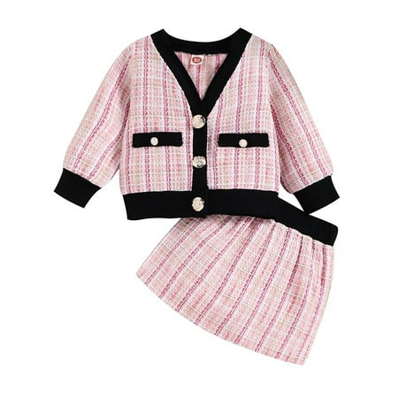 

Lovebay 6M-4T Toddler Baby Girls Kid Long Sleeve Plaid Cardigan Coat Outwear +Plaid Dress Tutu Skirt Princess Party Formal Outfits