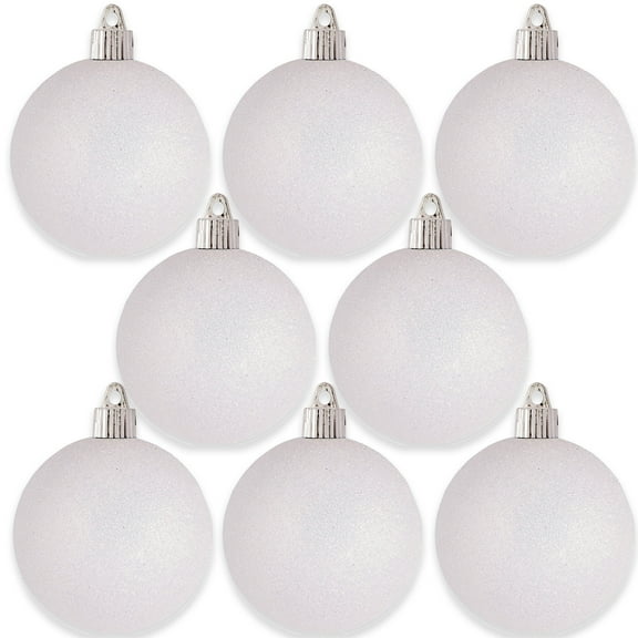Christmas By Krebs Ornament, Commercial Grade Indoor and Outdoor Shatterproof Plastic, Water Resistant Ball Ornament Decorations (Snowball White Glitter, 3 1/4 inch (80mm))