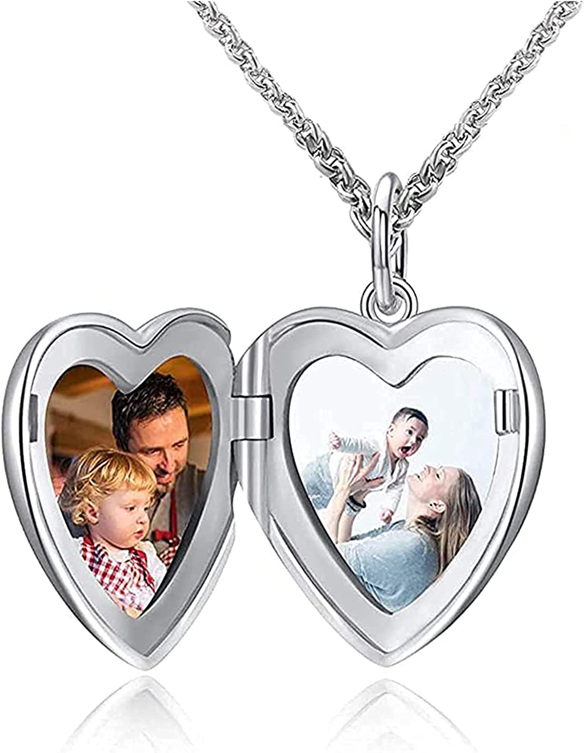 HANRU 925 Sterling Silver Locket Necklace That Holds 1-2 Pictures  Customized Full Color Photo Lockets Jewelry for Women Girls,  Heart/Round/Oval Shape, Chain Length 16 18 22 