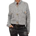 thumbnail image 2 of Chaquetas Tipo Suéter con Botones para Mujer, de Moda, con Cuello Alto, Larga, Holgadas, de Punto Grueso, Abrigos para Exteriores. Gris XL, 2 of 8