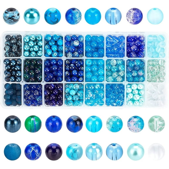 720pcs 8mm Blue Beads for Jewelry Making Glass Beads 24 Color Bracelet Beads Round Craft Loose Beads