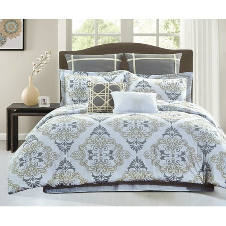 Style Quarters Sibley 7pc Comforter Set Gray And Taupe Damask