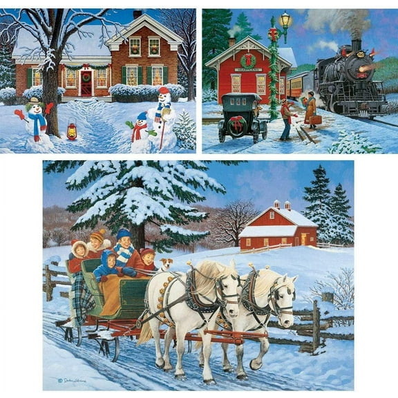 Bits and Pieces - Value Set of Three (3) 1000 Piece Jigsaw Puzzles for Adults - Each Puzzle Measures 20" x 27" - 1000 Piece Winter Collection Jigsaws by Artist John Sloane
