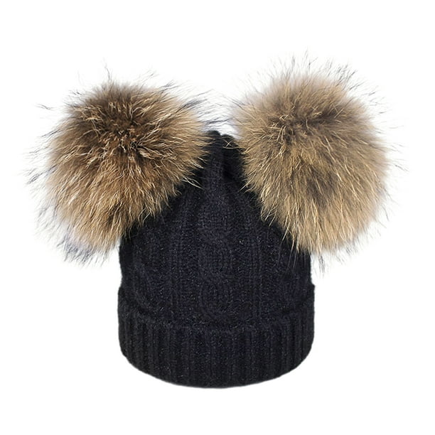 Gorro de lana cálido para invierno Qarigey negro para niños