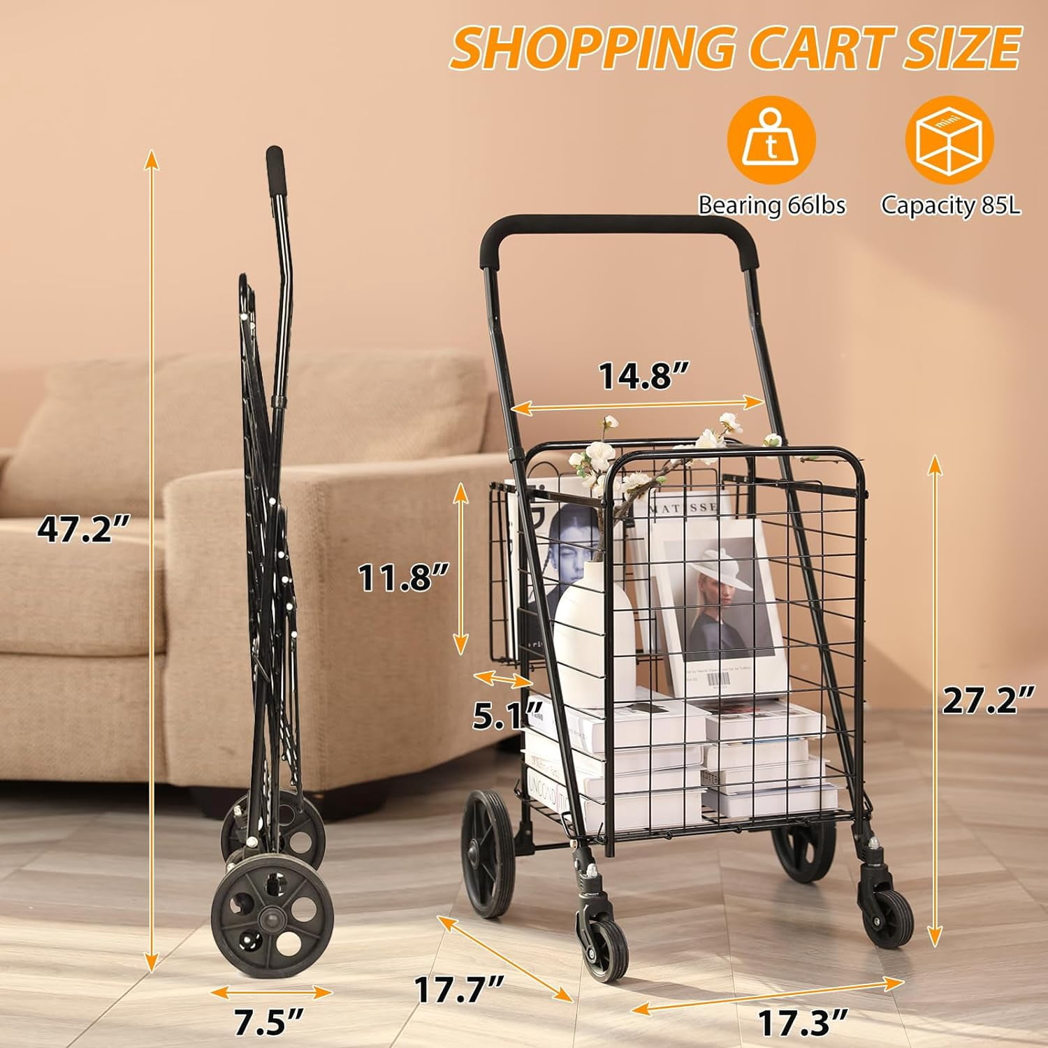 Siffler Shopping Cart with Swivel Wheels, Black