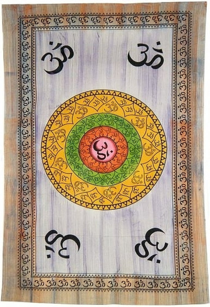 Indian Twin Size Tapestry Om Chakra Design Colorful Screen-Print Tie-Dye Cute 