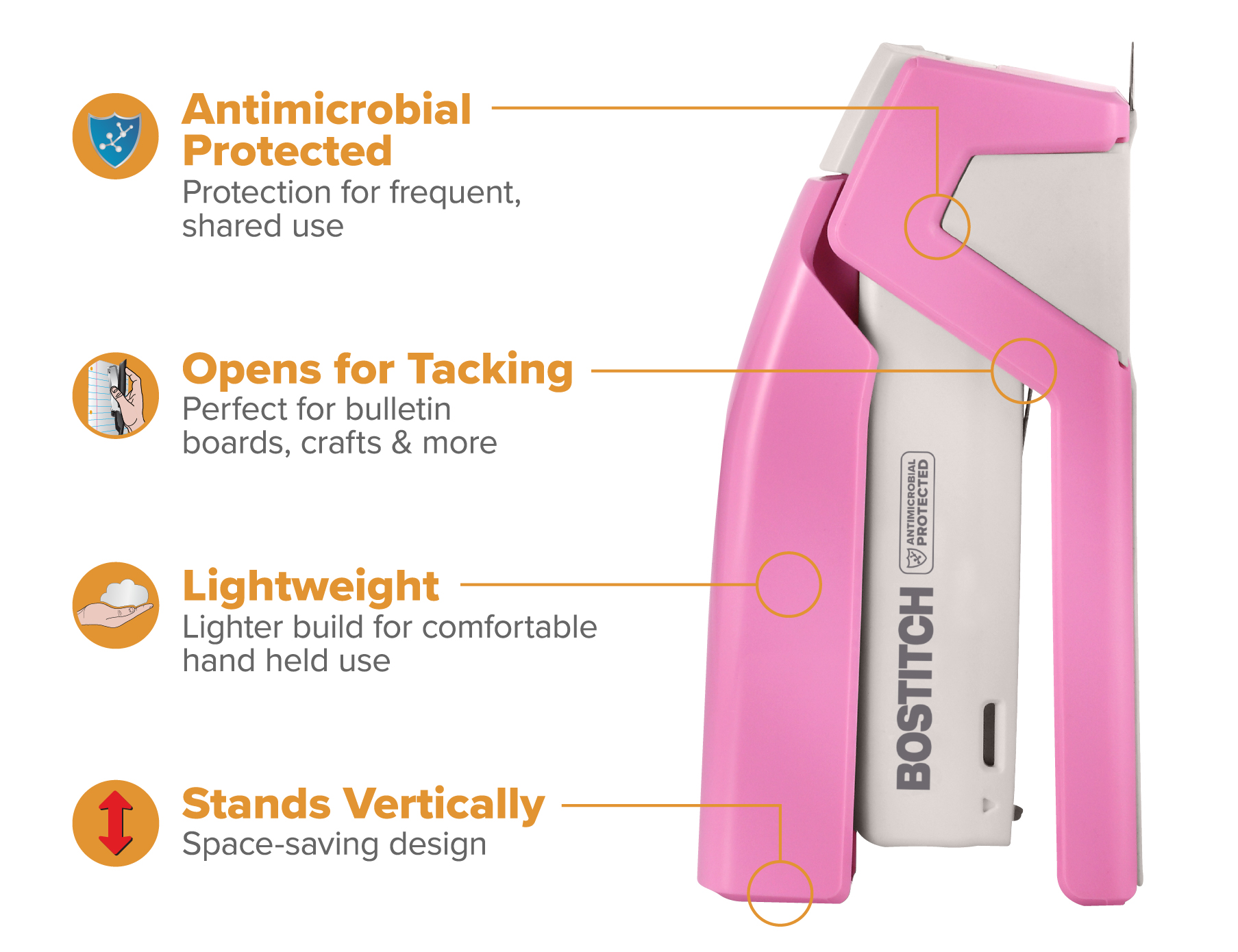 Bostitch InCourage Spring-Powered Compact Stapler, Pink photo 4