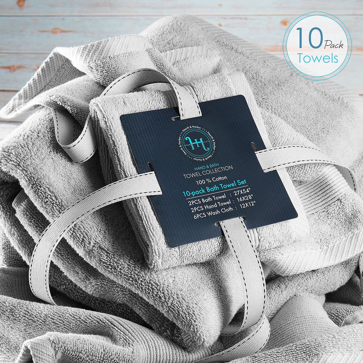 Hearth & Harbor Bath Towel Collection, 100% Cotton Luxury Soft Set of 2 Bath Towels, 2 Hand Towels & 6 Washcloths - Gray