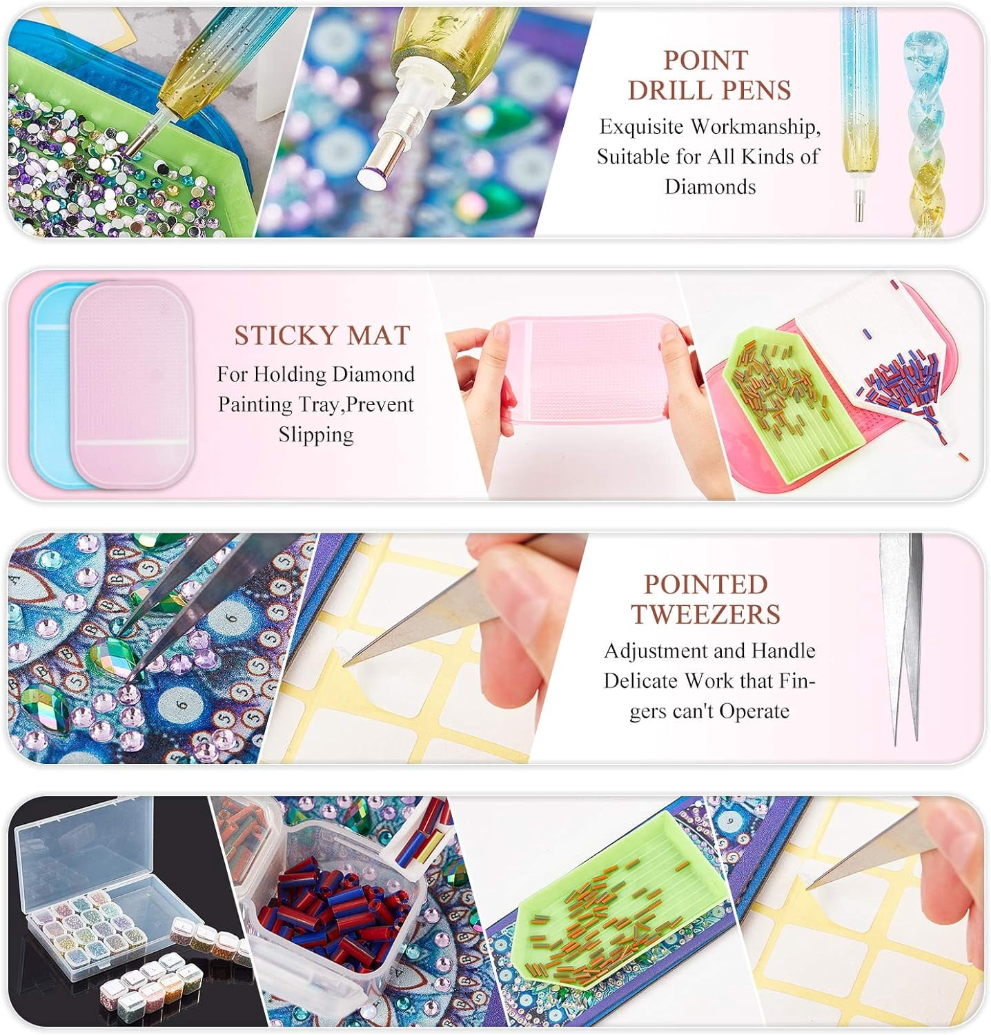 Plastic 1 Set Diamond Picture Kit Diamond Painting Tool Accessories with Tweezers Label Paster Tray Plate for Diamond Painting Work Plastic