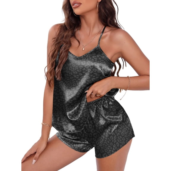 Ekouaer Womens Pajamas Set 2 Piece Satin Lingerie, Soft Silk Pjs Cami Top and Shorts Embossed Nightwear