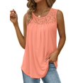 thumbnail image 2 of Summer Tank Tops for Women Loose Fit Pleated Tunics Scoop Neck Sleeveless Lace Tops Curved Hem Flowy Coral Pink XXXL, 2 of 7