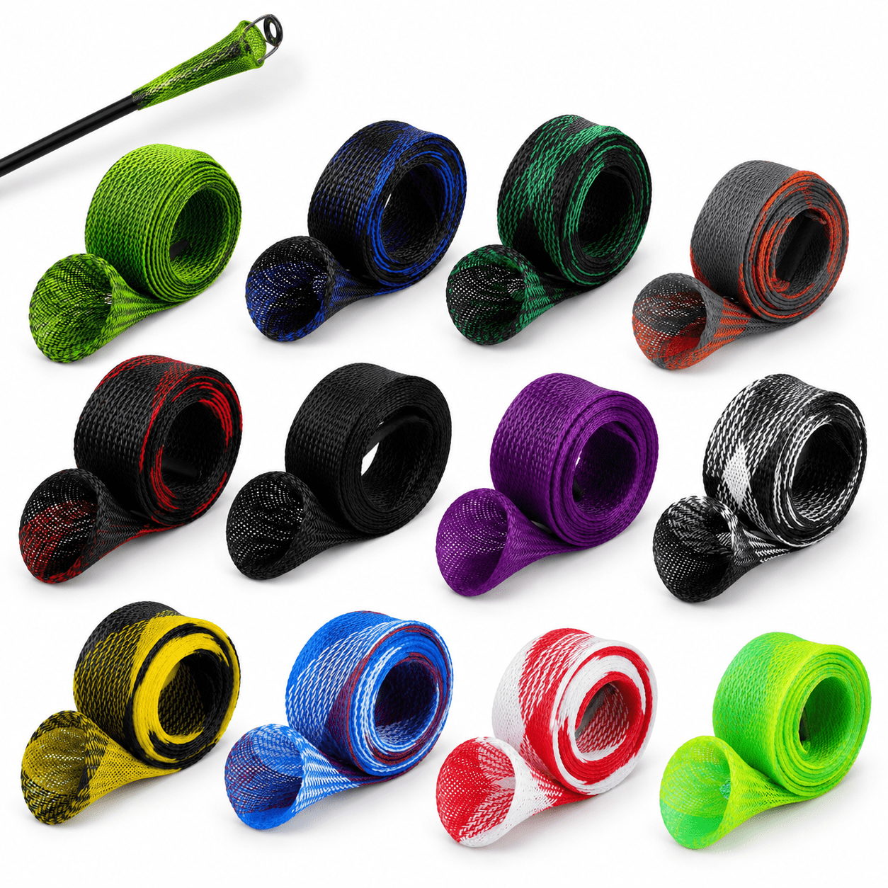 7 Feet 12-Pack Braided PET Fishing Rod Sock Protector Sleeve Set