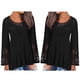 thumbnail image 3 of Camisas sólidas con dobladillo irregular de manga larga acampanada con empalme de encaje sexy para mujer Fridja  ghj987+1221, 3 of 6