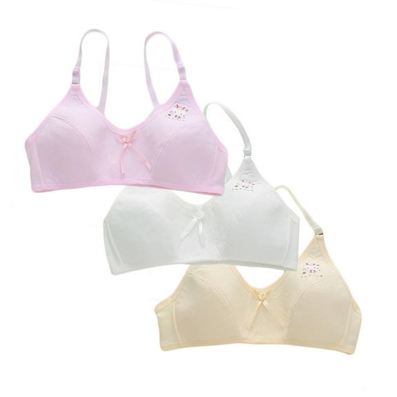 Girls Training Bra Cotton Padded Cotton Breathable Cami Bra Wire Free Push Up Adjustable Straps Fixed Pads 10-15 Teen Student