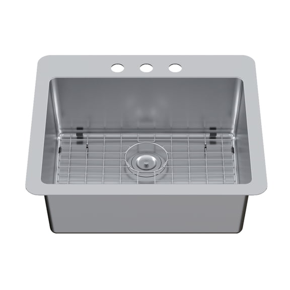 Kingston Brass GKDS252293 Calgary 25-Inch Stainless Steel Single Bowl Dual Mount Kitchen Sink with Drain in Brushed