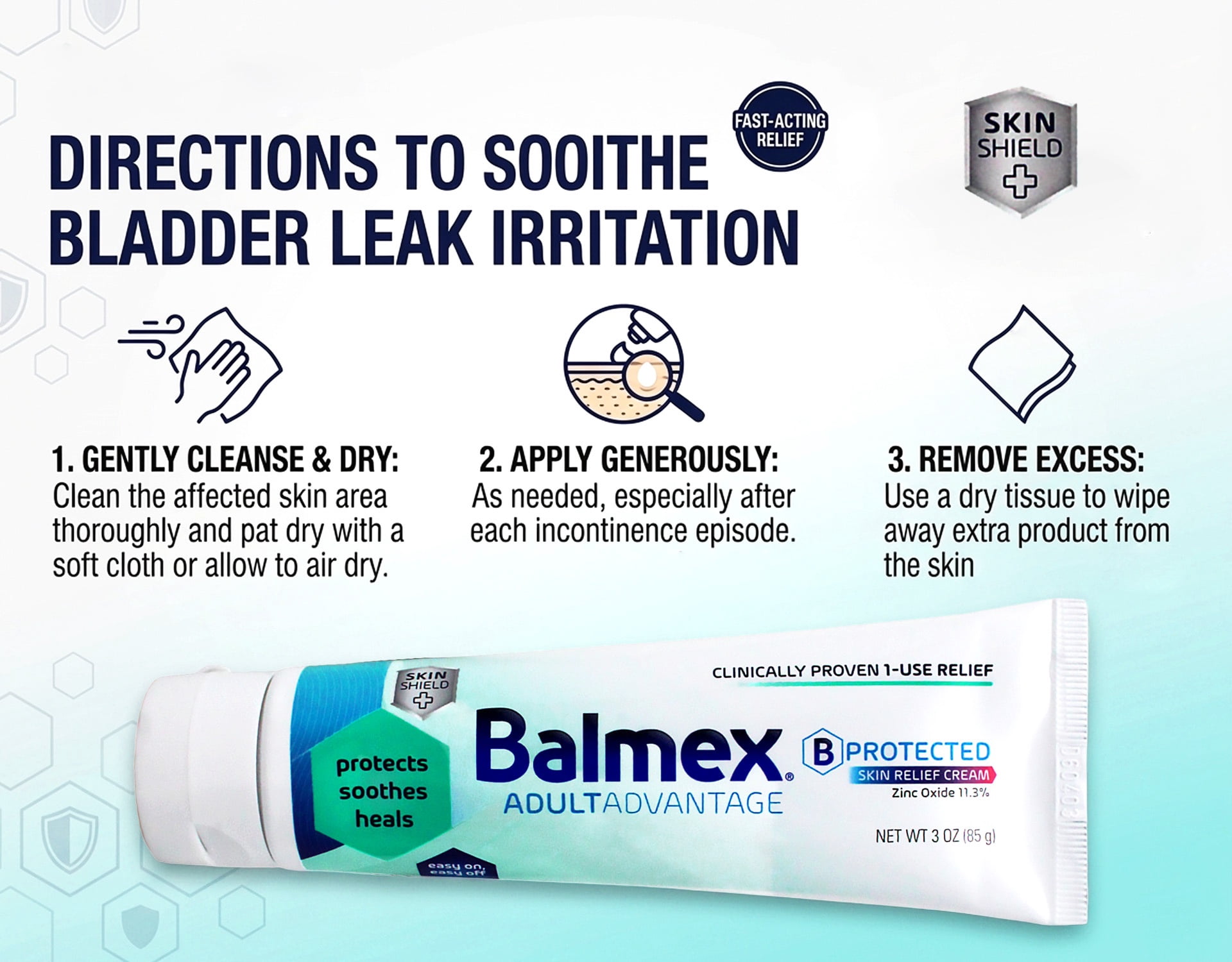 Balmex AdultAdvantage Bprotected Skin Relief Healing Cream, with Zinc Oxide Barrier Cream Protection + Skinshield Soothing Botanicals for Adult Incontinence, Adult Rash and Bed Sores, 3oz (Pack of 3)