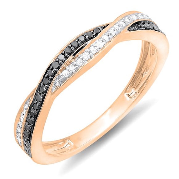Dazzlingrock Collection 0.25 Carat (ctw) 14K Round Black & White Diamond Anniversary Wedding Band Swirl Matching Ring 1/4 CT, Rose Gold, Size 5
