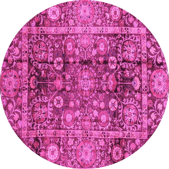 Ahgly Company Indoor Round Abstract Pink Modern Area Rugs, 4' Round