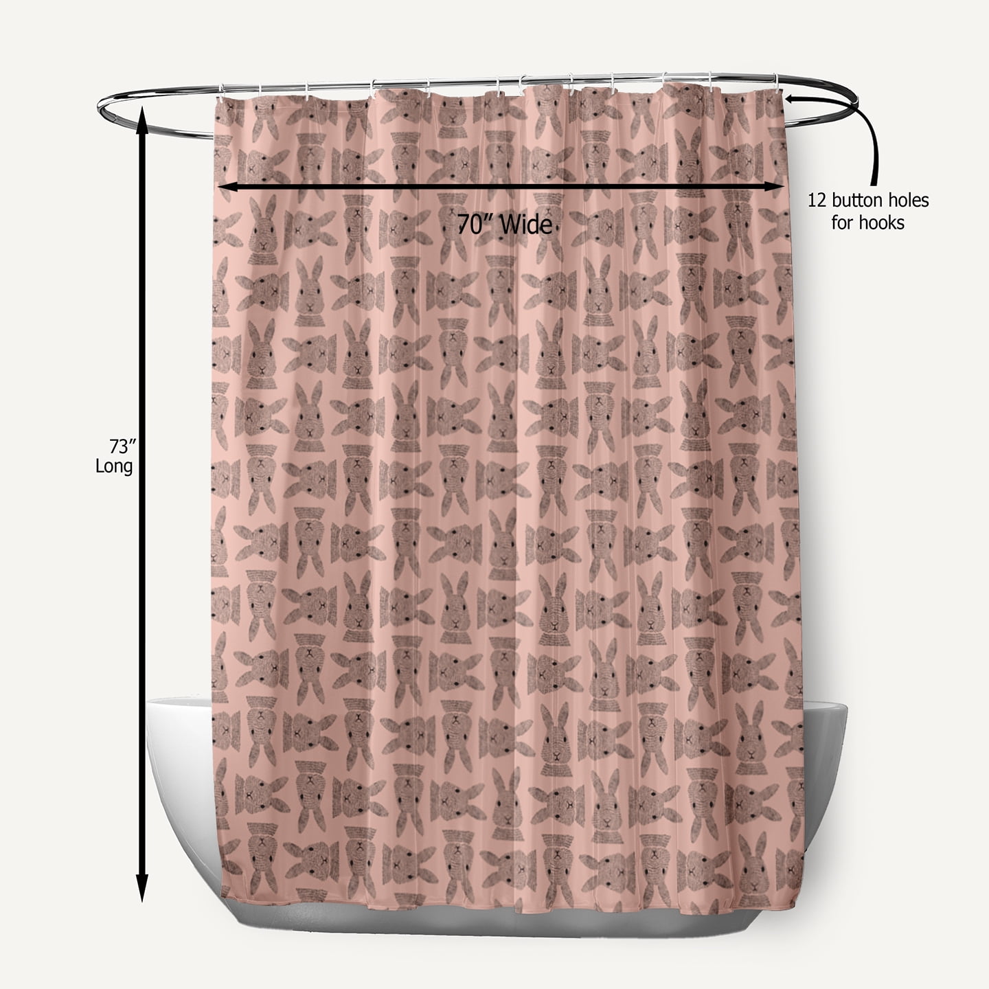Simply Daisy 70" W x 73" L Criss Cross Bunnies Polyester Shower Curtain, Sunwashed Red [1 Ct]