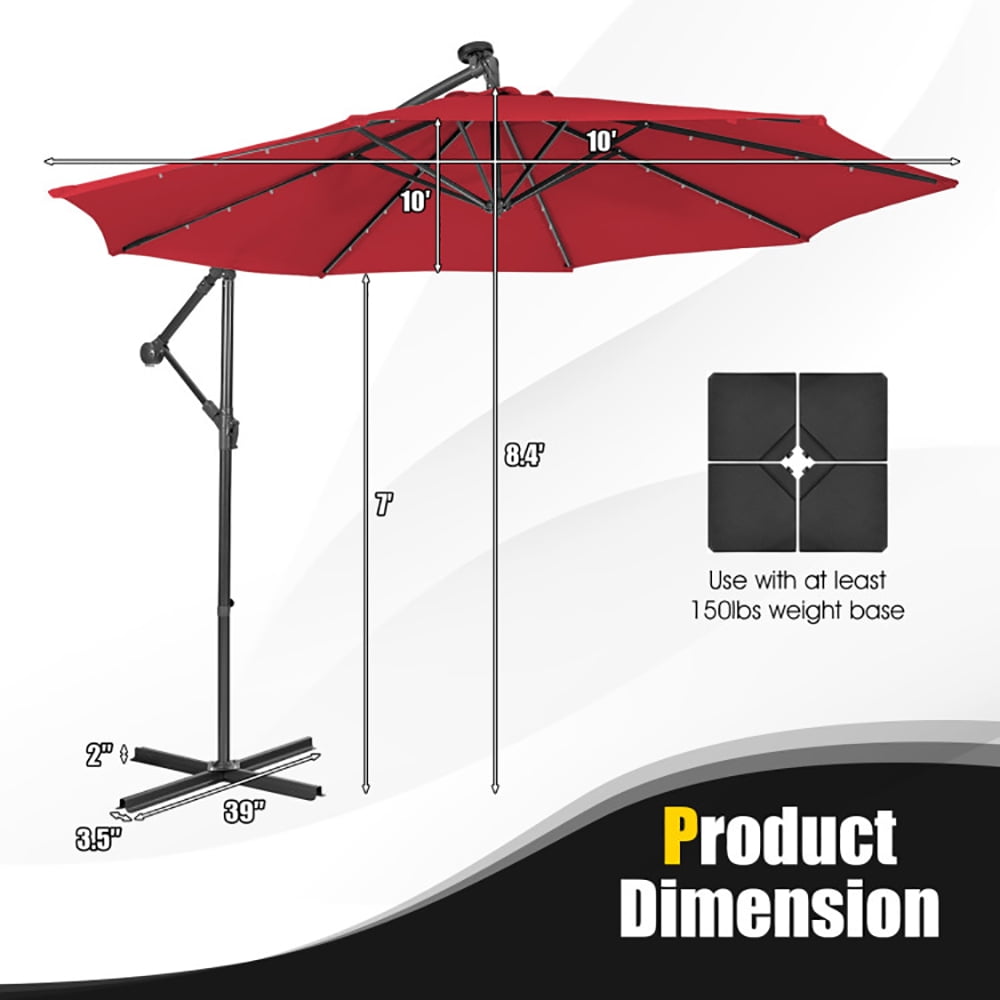 Aimee Lii 10 Feet Patio Solar Powered Cantilever Umbrella with Tilting System, Sunbrella Patio Umbrellas, Red Aimee Lii 10 Feet Patio Solar Powered Cantilever Umbrella with Tilting System, Sunbrella Patio Umbrellas, Red