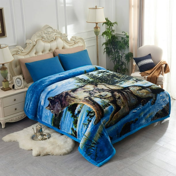 Super Soft Wolf Printed Warm Blanket for Bed Double Ply ...
